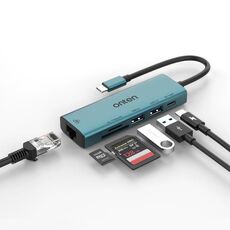 Onten UC122 6 in 1 da USB-C/Tipo-C a SD + TF + scheda + HUB USB 3.0 con ingresso 5 V e scheda di rete 100 Mbps