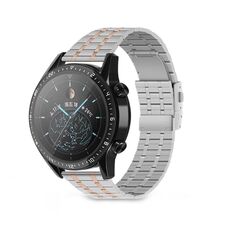 Per Huawei Watch GT2 Pro Cinturino per orologio con fibbia a doppia pressione in acciaio a cinque perline da 22 mm (argento oro rosa)