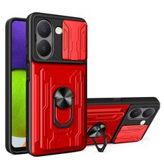Per vivo Y36 5G / 4G Global Sliding Camshield TPU + custodia per telefono PC con slot per schede (rosso)