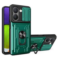 Per vivo Y36 5G / 4G Global Sliding Camshield TPU + custodia per PC con slot per schede (verde scuro)