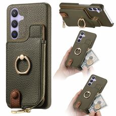 Per Samsung Galaxy S24 5G Litchi Pelle Olio Bordo Anello Cerniera Portafoglio Custodia posteriore per telefono(Verde)