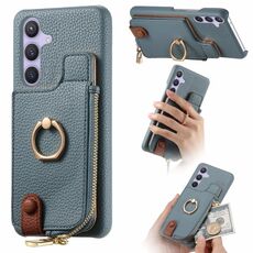 Per Samsung Galaxy S24 5G Litchi Pelle Olio Bordo Anello Cerniera Portafoglio Custodia posteriore per telefono(Blu)