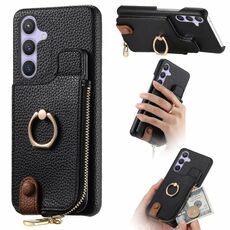 Per Samsung Galaxy S24 5G Litchi Pelle Olio Bordo Anello Cerniera Portafoglio Custodia posteriore per telefono(Nero)
