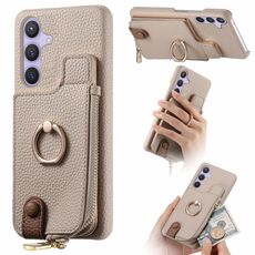 Per Samsung Galaxy S24 5G Litchi Pelle Olio Bordo Anello Cerniera Portafoglio Custodia posteriore per telefono(Bianco)