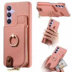Per Samsung Galaxy S24 5G Litchi Pelle Olio Bordo Anello Cerniera Portafoglio Custodia per telefono posteriore (Rosa)