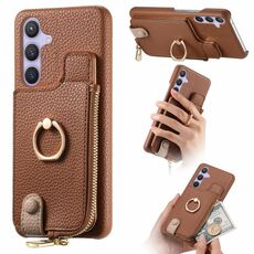 Per Samsung Galaxy S24 5G Litchi Pelle Olio Bordo Anello Cerniera Portafoglio Custodia per telefono posteriore (Marrone)