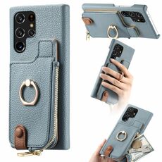 Per Samsung Galaxy S22 Ultra 5G Litchi Pelle Olio Bordo Anello Cerniera Portafoglio Custodia posteriore per telefono(Blu)