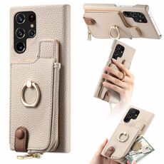 Per Samsung Galaxy S22 Ultra 5G Litchi Pelle Olio Bordo Anello Cerniera Portafoglio Custodia posteriore per telefono(Bianco)