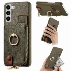 Per Samsung Galaxy S22 5G Litchi Pelle Olio Bordo Anello Cerniera Portafoglio Custodia posteriore per telefono(Verde)