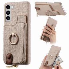 Per Samsung Galaxy S22 5G Litchi Pelle Olio Bordo Anello Cerniera Portafoglio Custodia posteriore per telefono(Bianco)