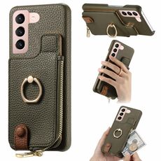 Per Samsung Galaxy S21 Ultra 5G Litchi Pelle Olio Bordo Anello Cerniera Portafoglio Custodia posteriore per telefono(Verde)