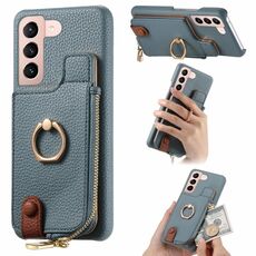 Per Samsung Galaxy S21 Ultra 5G Litchi Pelle Olio Bordo Anello Cerniera Portafoglio Custodia posteriore per telefono(Blu)
