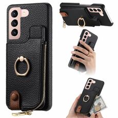 Per Samsung Galaxy S21 Ultra 5G Litchi Pelle Olio Bordo Anello Cerniera Portafoglio Custodia per telefono posteriore (Nero)