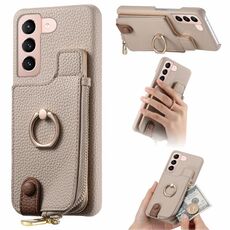 Per Samsung Galaxy S21 Ultra 5G Litchi Pelle Olio Bordo Anello Cerniera Portafoglio Custodia posteriore per telefono(Bianco)