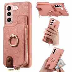 Per Samsung Galaxy S21 Ultra 5G Litchi Pelle Olio Bordo Anello Cerniera Portafoglio Custodia per telefono posteriore (Rosa)