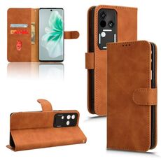 Custodia per telefono in pelle con vibrazione magnetica Skin Feel per vivo S18 (marrone)