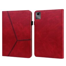 Custodia per tablet in pelle goffrata a righe in tinta unita per Lenovo Tab M11 (rossa)