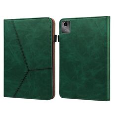 Custodia per tablet in pelle goffrata a righe in tinta unita per Lenovo Tab M11 (verde)