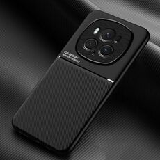 Per Honor Magic6 Pro Classic Tilt Strip Grain Magnetico Antiurto PC + Custodia per telefono in TPU (Nero)