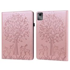 Custodia per tablet in pelle goffrata albero e cervo per Lenovo Tab M11 (rosa)