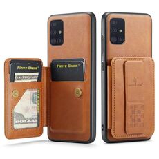 Per Samsung Galaxy A51 4G Fierre Shann Porta carte di credito in pelle di mucca con cera d'olio Custodia posteriore per telefono (marrone)