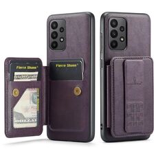 Per Samsung Galaxy A52 5G/4G Fierre Shann Porta carte di credito in pelle di mucca con cera d'olio Custodia posteriore per telefono (viola)