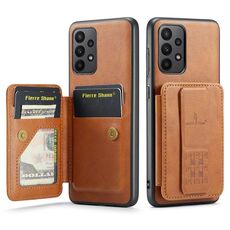 Per Samsung Galaxy A72 5G/4G Fierre Shann Porta carte di credito in pelle di mucca con cera d'olio Custodia posteriore per telefono (marrone)