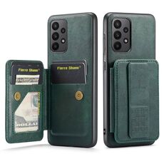 Per Samsung Galaxy A53 5G Fierre Shann Porta carte di credito in pelle di mucca con cera d'olio Custodia posteriore per telefono (verde)