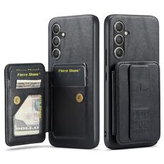 Per Samsung Galaxy A54 5G Fierre Shann Porta carte di credito in pelle di mucca con cera d'olio Custodia posteriore per telefono (nero)