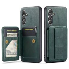 Per Samsung Galaxy A54 5G Fierre Shann Porta carte di credito in pelle di mucca con cera d'olio Custodia posteriore per telefono (verde)
