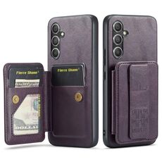 Per Samsung Galaxy A54 5G Fierre Shann Porta carte di credito in pelle di mucca con cera d'olio Custodia posteriore per telefono (viola)