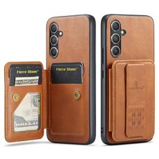 Per Samsung Galaxy A54 5G Fierre Shann Porta carte di credito in pelle di mucca con cera d'olio Custodia posteriore per telefono (marrone)