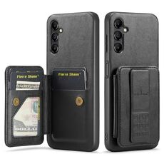 Per Samsung Galaxy A55 5G Fierre Shann Porta carte di credito in pelle di mucca con cera d'olio Custodia posteriore per telefono (nero)
