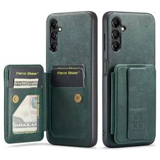 Per Samsung Galaxy A55 5G Fierre Shann Porta carte di credito in pelle di mucca con cera d'olio Custodia posteriore per telefono (verde)