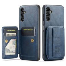 Per Samsung Galaxy A55 5G Fierre Shann Porta carte di credito in pelle di mucca con cera d'olio Custodia posteriore per telefono (blu)