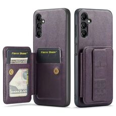 Per Samsung Galaxy A55 5G Fierre Shann Porta carte di credito in pelle di mucca con cera d'olio Custodia posteriore per telefono (viola)