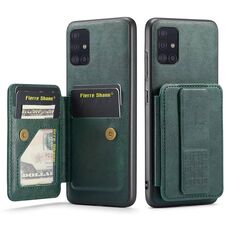 Per Samsung Galaxy A71 4G Fierre Shann Porta carte di credito in pelle di mucca con cera d'olio Custodia posteriore per telefono (verde)