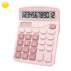 Calcolatrice solare a doppia alimentazione a 12 cifre con schermo grande, forniture per ufficio di contabilità per esami per studenti (rosa)