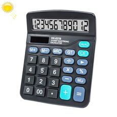 Calcolatrice solare a doppia potenza a grande schermo a 12 cifre Forniture per ufficio di contabilità per esami per studenti(Nero)