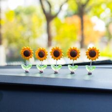 5 pezzi/set carino girasole ornamento per auto console centrale per auto che scuote decorazione di fiori, stile: un modello di foglie trasparenti