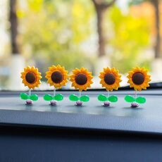 5 pezzi/set carino girasole ornamento per auto console centrale per auto che scuote la decorazione dei fiori, stile: un modello di foglie verdi