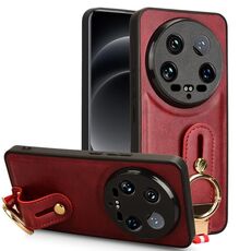 Custodia per telefono posteriore in pelle con cinturino Ultra per Xiaomi 14 (rosso)