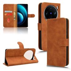 Custodia per telefono in pelle con vibrazione magnetica Skin Feel per vivo X100 (marrone)