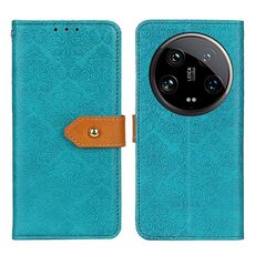 Custodia per telefono in pelle goffrata floreale ultra europea Xiaomi 14 (blu)