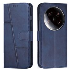 Per Xiaomi 14 Custodia per telefono in pelle con fibbia in pelle di vitello con cuciture ultra (blu)