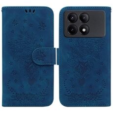 Per Xiaomi Redmi K70E / Poco X6 Pro Custodia per telefono in pelle goffrata rosa farfalla (blu)