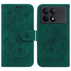 Per Xiaomi Redmi K70E / Poco X6 Pro Custodia per telefono in pelle goffrata rosa farfalla (verde)