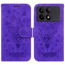 Per Xiaomi Redmi K70E / Poco X6 Pro Custodia per telefono in pelle goffrata rosa farfalla (viola)