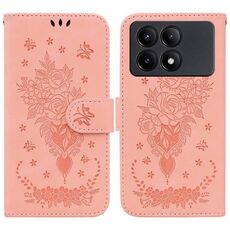 Per Xiaomi Redmi K70E / Poco X6 Pro Custodia per telefono in pelle goffrata rosa farfalla (rosa)