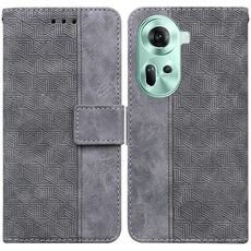 Per OPPO Reno11 Custodia per telefono in pelle goffrata geometrica globale (grigia)